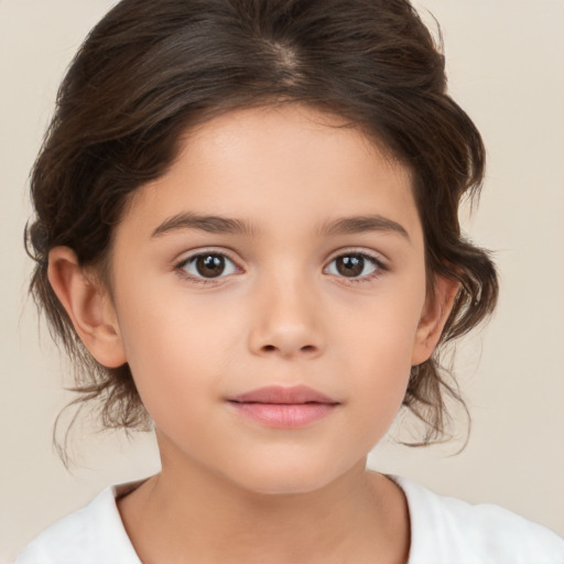 Neutral white child female with medium  brown hair and brown eyes