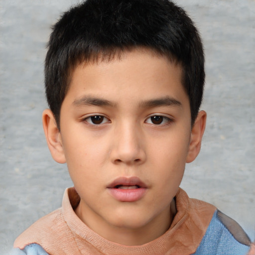 Neutral asian child male with short  brown hair and brown eyes