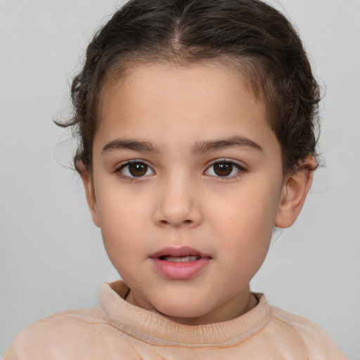 Neutral white child female with short  brown hair and brown eyes