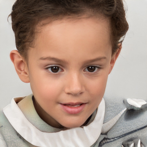 Joyful white child female with short  brown hair and brown eyes