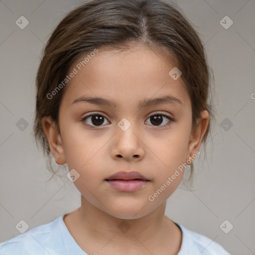 Neutral white child female with medium  brown hair and brown eyes