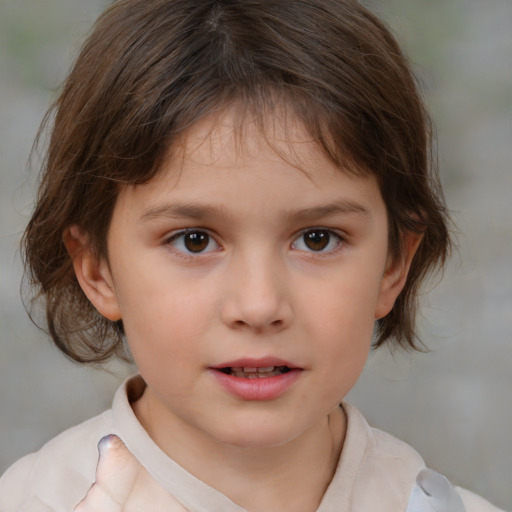 Neutral white child female with medium  brown hair and brown eyes