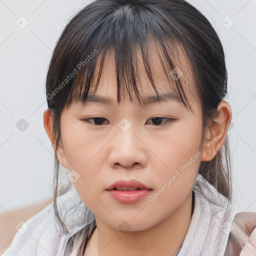 Neutral asian child female with medium  brown hair and brown eyes