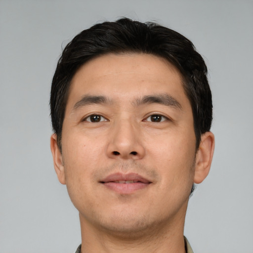 Neutral asian young-adult male with short  brown hair and brown eyes