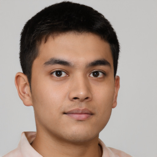 Neutral asian young-adult male with short  brown hair and brown eyes
