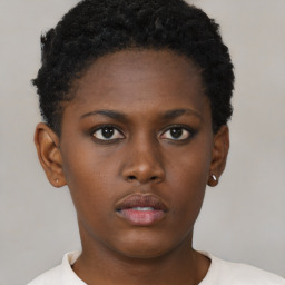 Neutral black young-adult female with short  brown hair and brown eyes