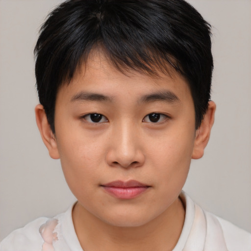 Neutral asian young-adult male with short  brown hair and brown eyes