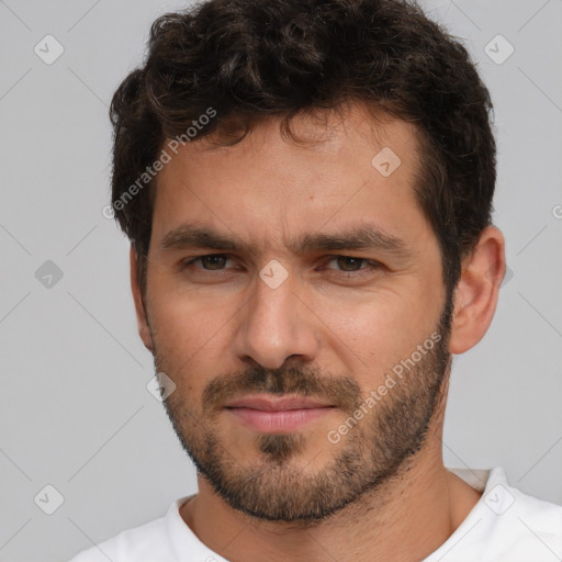 Neutral white adult male with short  brown hair and brown eyes