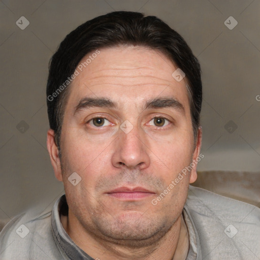 Neutral white adult male with short  brown hair and brown eyes