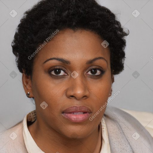 Neutral black young-adult female with short  brown hair and brown eyes