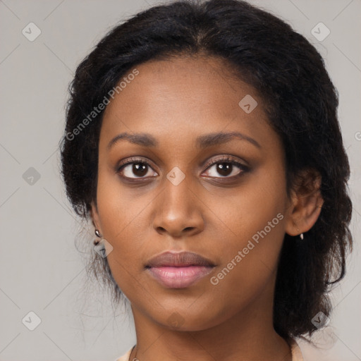 Neutral black young-adult female with long  black hair and brown eyes