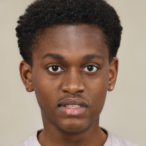 Neutral black young-adult male with short  brown hair and brown eyes