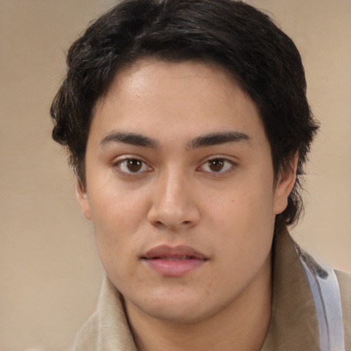 Neutral white young-adult male with medium  brown hair and brown eyes
