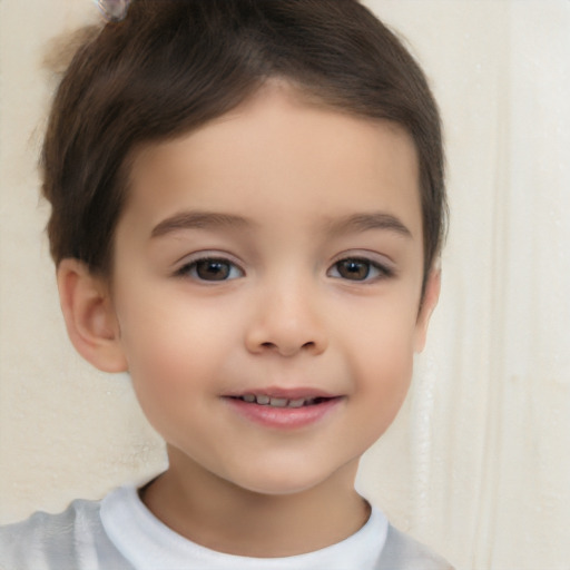 Joyful white child female with short  brown hair and brown eyes