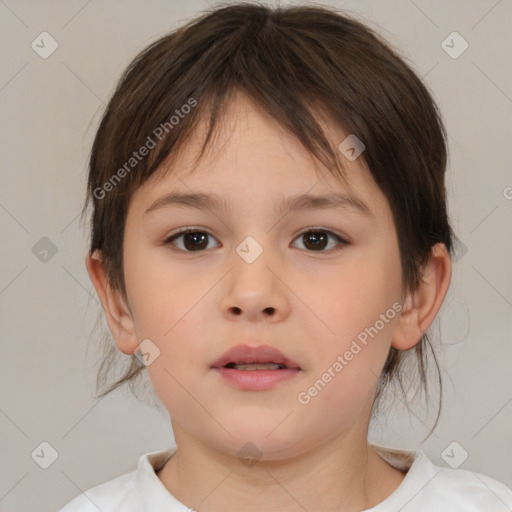 Neutral white child female with medium  brown hair and brown eyes