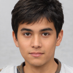 Neutral asian young-adult male with short  brown hair and brown eyes