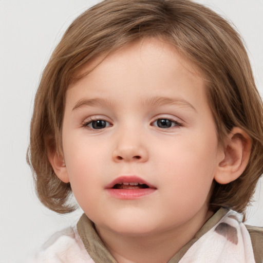 Neutral white child female with medium  brown hair and brown eyes