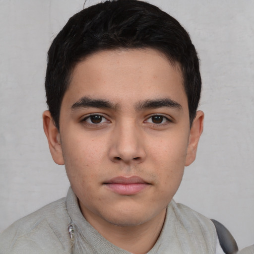 Neutral white young-adult male with short  black hair and brown eyes