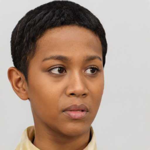 Neutral black young-adult female with short  brown hair and brown eyes