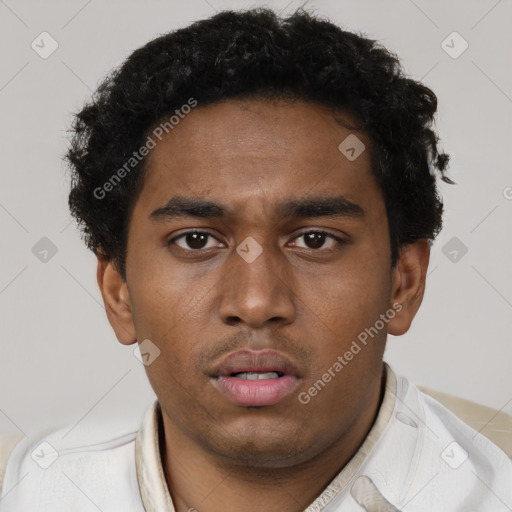 Neutral black young-adult male with short  brown hair and brown eyes