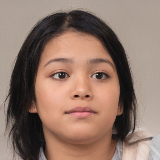 Neutral asian young-adult female with medium  brown hair and brown eyes