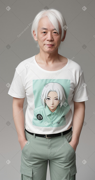 Japanese 45 years non-binary with  white hair