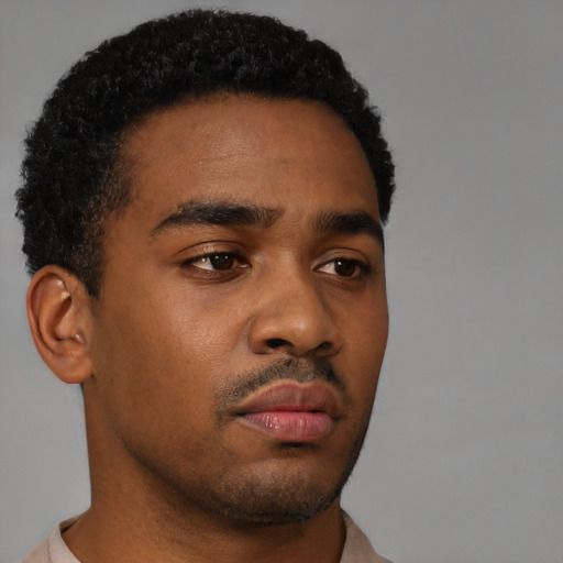 Neutral black young-adult male with short  brown hair and brown eyes
