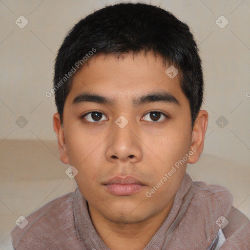 Neutral asian young-adult male with short  black hair and brown eyes