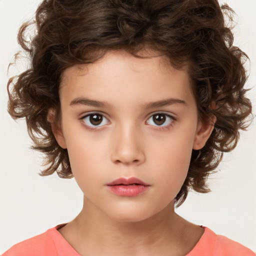 Neutral white child female with medium  brown hair and brown eyes