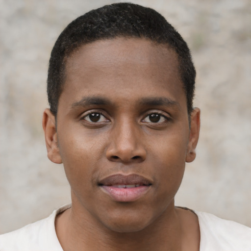 Neutral black young-adult male with short  brown hair and brown eyes