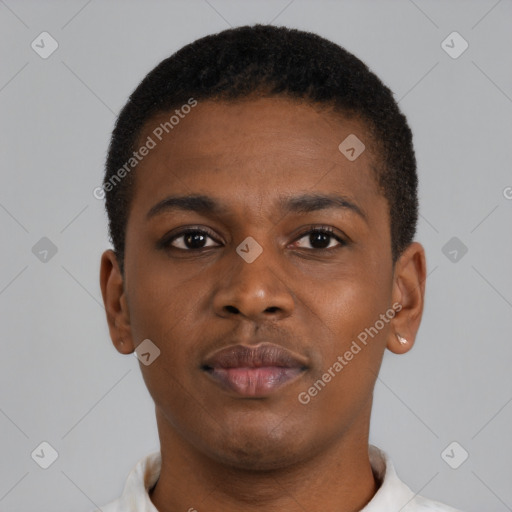 Neutral black young-adult male with short  brown hair and brown eyes