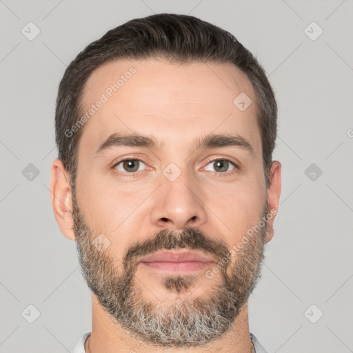 Neutral white adult male with short  brown hair and brown eyes