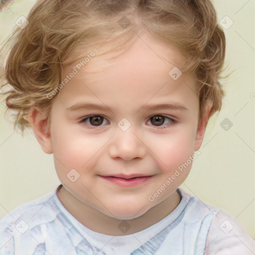 Joyful white child female with short  brown hair and brown eyes