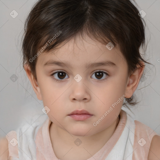 Neutral white child female with medium  brown hair and brown eyes