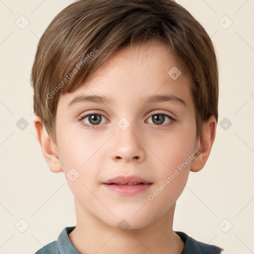 Neutral white child male with short  brown hair and brown eyes