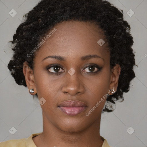 Neutral black young-adult female with short  brown hair and brown eyes