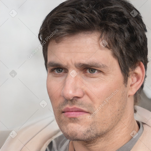 Neutral white adult male with short  brown hair and brown eyes