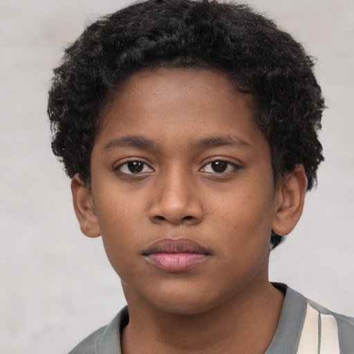 Neutral black young-adult female with short  brown hair and brown eyes
