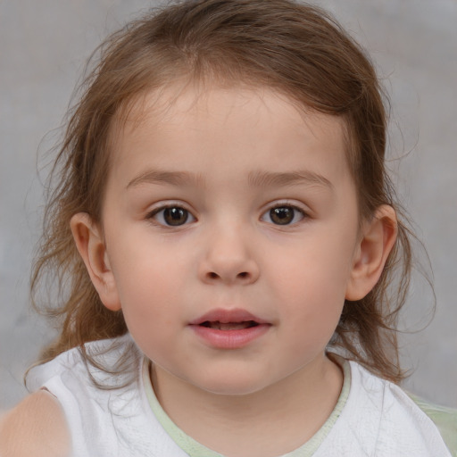 Neutral white child female with medium  brown hair and brown eyes