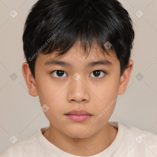 Neutral asian child male with short  brown hair and brown eyes