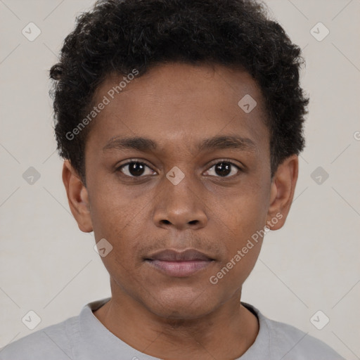 Neutral black young-adult male with short  brown hair and brown eyes