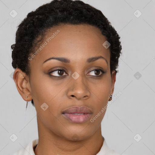 Neutral black young-adult female with short  brown hair and brown eyes