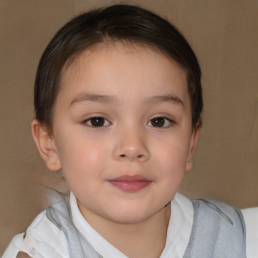 Neutral white child female with short  brown hair and brown eyes