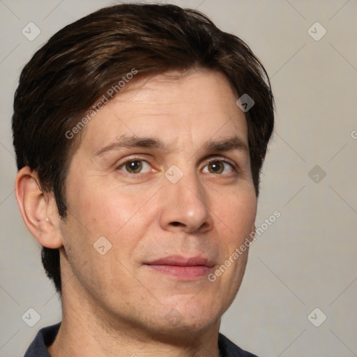 Neutral white adult male with short  brown hair and brown eyes