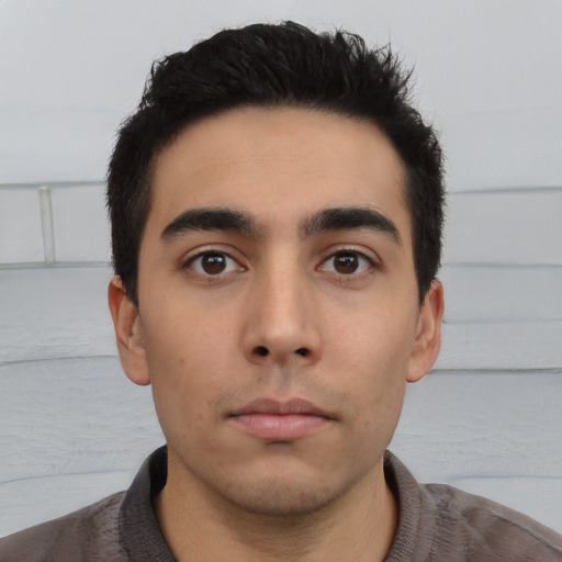 Neutral asian young-adult male with short  black hair and brown eyes