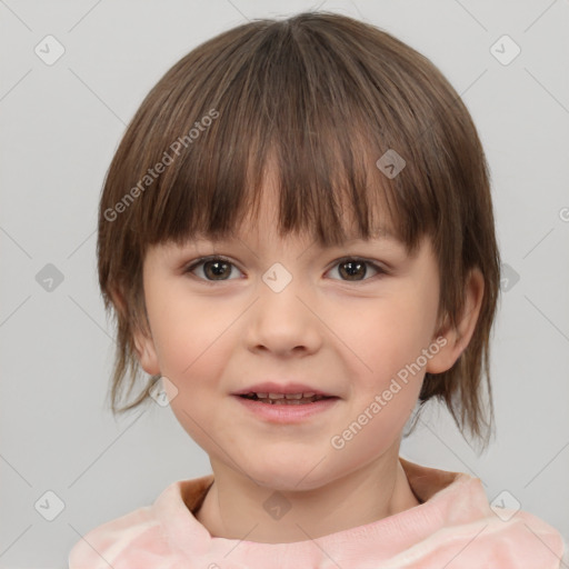 Neutral white child female with medium  brown hair and brown eyes