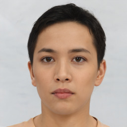 Neutral asian young-adult female with short  black hair and brown eyes