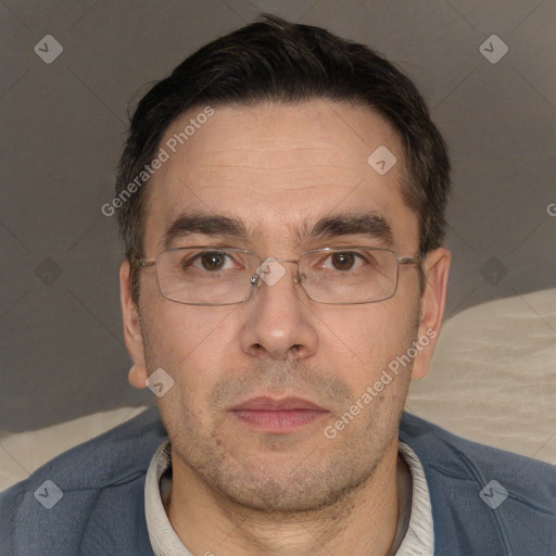 Neutral white adult male with short  brown hair and brown eyes