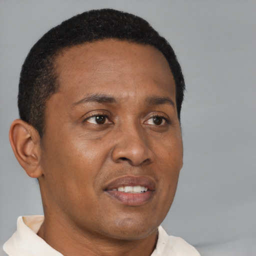 Neutral black young-adult male with short  brown hair and brown eyes