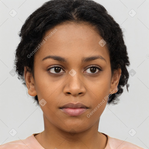 Neutral latino young-adult female with short  black hair and brown eyes